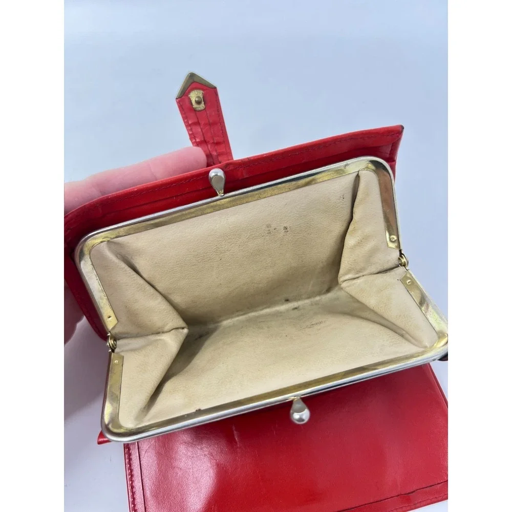 Vintage Rolfs Red Leather Wallet Coin Purse With Kiss Lock
